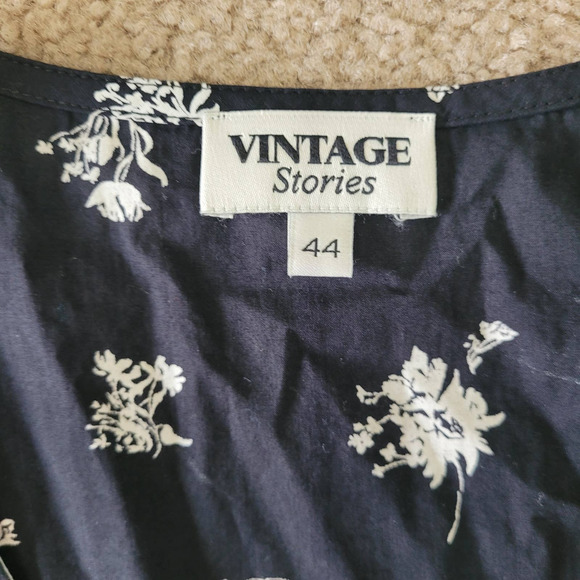 Vintage Stories Women Floral Faux Button Up Puff Sleeve Babydoll Blouse Sz 44/L - Picture 6 of 9